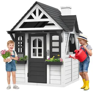 Segmart Outdoor Wooden Playhouse for Kids Ages 4-8 – Play House with Working Doorbell, Kitchen Toys, and Windows – Backyard Play Equipment for Boys & Girls (45”L x 65”H)