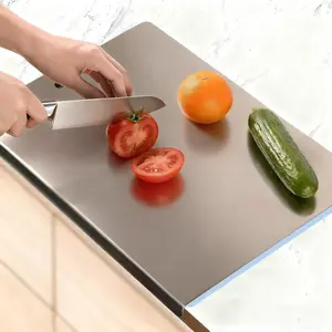 Large Stainless Steel Cutting Boards for Kitchen, Chopping Boards with Blue Non-slip Mat, Cutting Board with Counter Lip for Meat, Fruits, Vegetables, Bread,Dough(15.75" × 11.81")