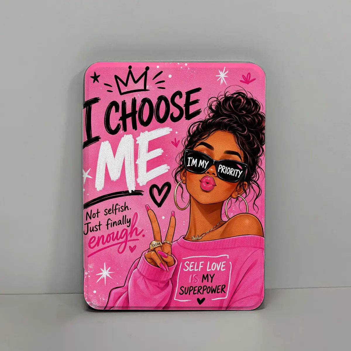 Aesthetic Black Girl Pattern PU Leather Kindle Case - Protective E-Reader Tablet Flip Cover with Auto Wake/Sleep, Clear Back for 2021 6.8in Device, 2022 6.0in, 2024 11th Gen 6.0in Kindle, 2024 12th Gen 7.0in Paperwhite, Ideal Gift, Protection