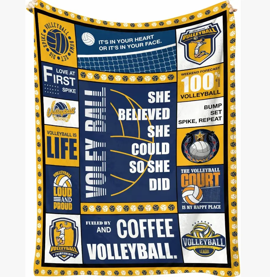 Volleyball Blanket 50x60 in, Modern Polyester Fleece Fluffy Throw for Teen Girls, Vintage Newspaper Heart Design, Cozy Decor for Bedroom, Cute Gifts for Volleyball Players & Teams