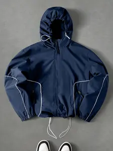 Men's Decorative Line Hooded Fitted Casual Functional Premium All Weather Waterproof Jacket, Long Sleeve, Lightweight Fabric, 3D Pockets, Outdoor Hiking, Daily Commute, Multiple Sizes Available