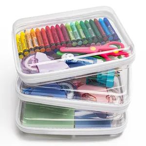 Clear Organizer Storage Box,  3Pcs Clear Zipper Storage Box Set (1 M + 2 S) – Multi-Purpose Organizer for Toys, Stationery, Cosmetics & Office Supplies, Travel Makeup Bag
