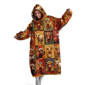 hoodie blanket，Wearable Blanket，Women's Hooded Blanket Sweatshirt, Wearable Blanket Robe, Fashion Sleepwear, Highland Cow Print Thick Home Clothes, Christmas Gift，Christmas Gift,Valentine's Day gift, Soft Cozy Blanket