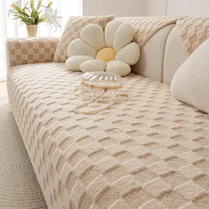 Solid Color Plush Sofa Cover, 1 Count Non-slip Sofa Slipcover, Couch Sofa Protector for Home Living Room, Sofa Couch Covers