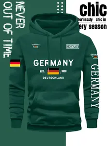 Men's German Print Hoodie Sweatshirt, Long Sleeve Pullover, Front Pocket, Fall & Winter Streetwear, Comfortable Casual Fashion