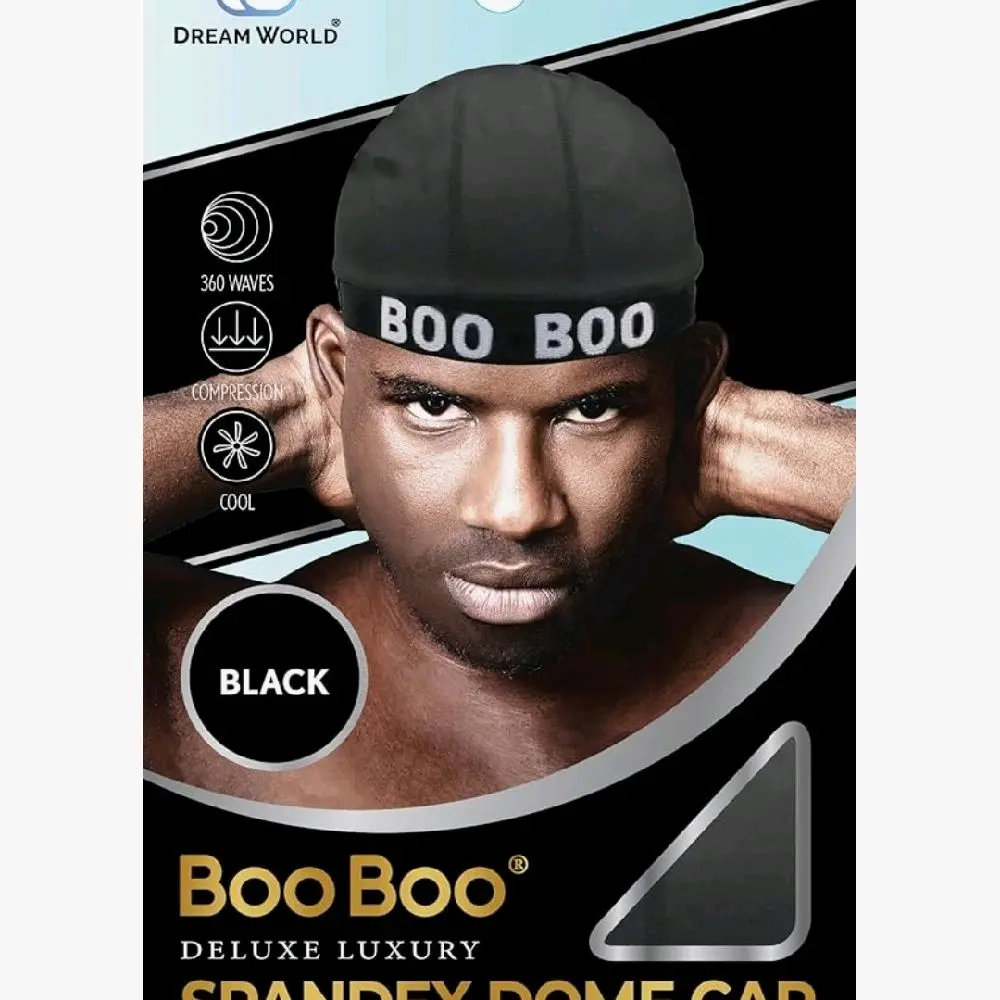 Dream World Boo Boo Spandex Dome Cap Black - 360 Waves Compression Cool Design for Deluxe Luxury