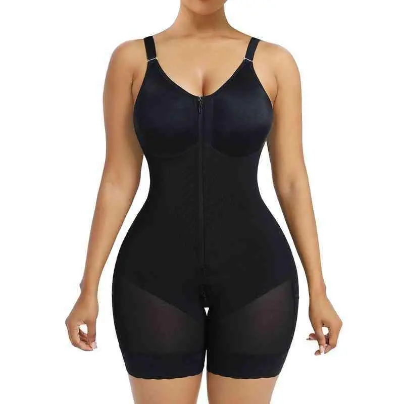 Women’s Fajas Colombianas shapewear  Tummy Control Butt Lifter Shaper with Zipper Crotch detachable shoulder strap