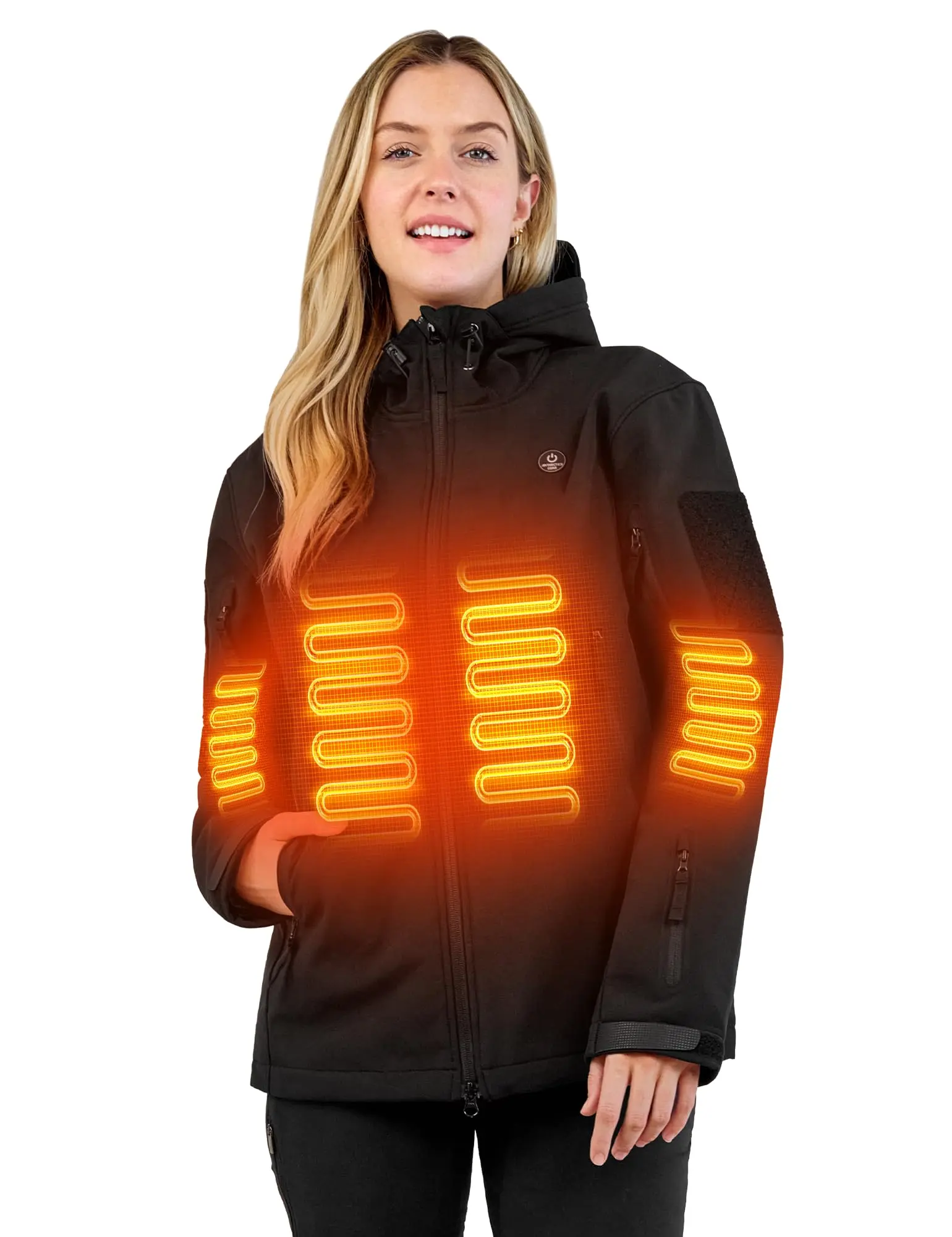 ANTARCTICA GEAR Women's Hooded Heated Jacket, Long Sleeve Water-Resistant Soft Shell Winter Outerwear with 12V 16000mAh Battery Pack