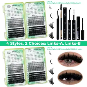 695 PCS Lash Clusters Kit, Individual Eyelashes Kit, D Curl Bottom/Spike/100D/150D 4 Styles Mix 5-7mm/10-18mm/12-20mm with Bond&Seal Lash Remover, Brush & Applicator, For Beginners & Pros, Easy DIY at Home & Daily Makeup