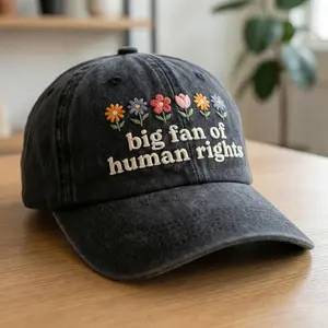 [Made-To-Order] Embroidered Big Fan of Human Rights Floral Baseball Wash Cap