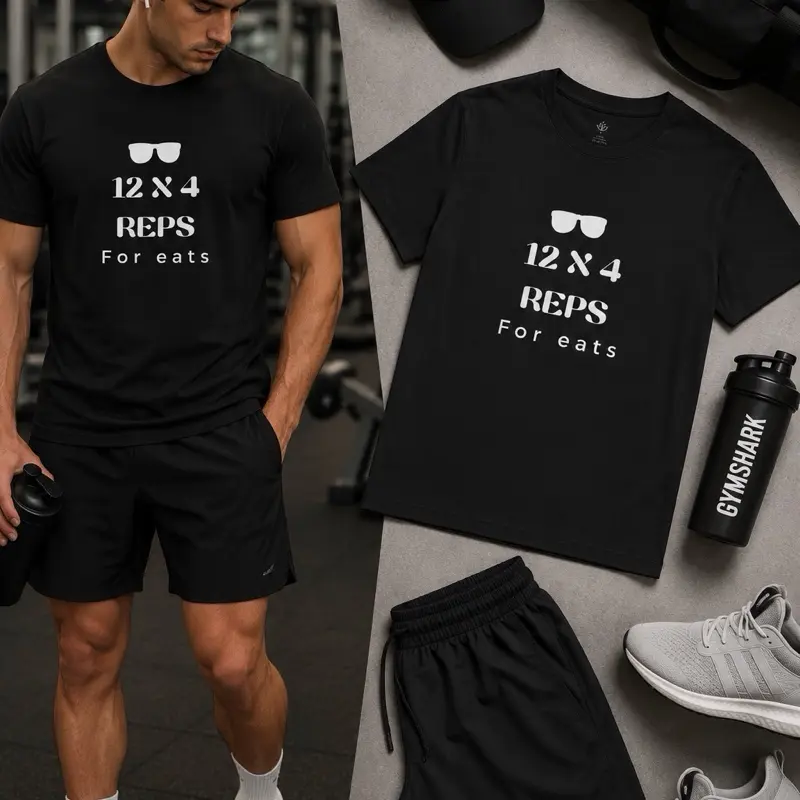 Sunglasses 12x4 Reps T-Shirt | Funny Workout Phrase Tee Cotton Menswear Gym Top Casual