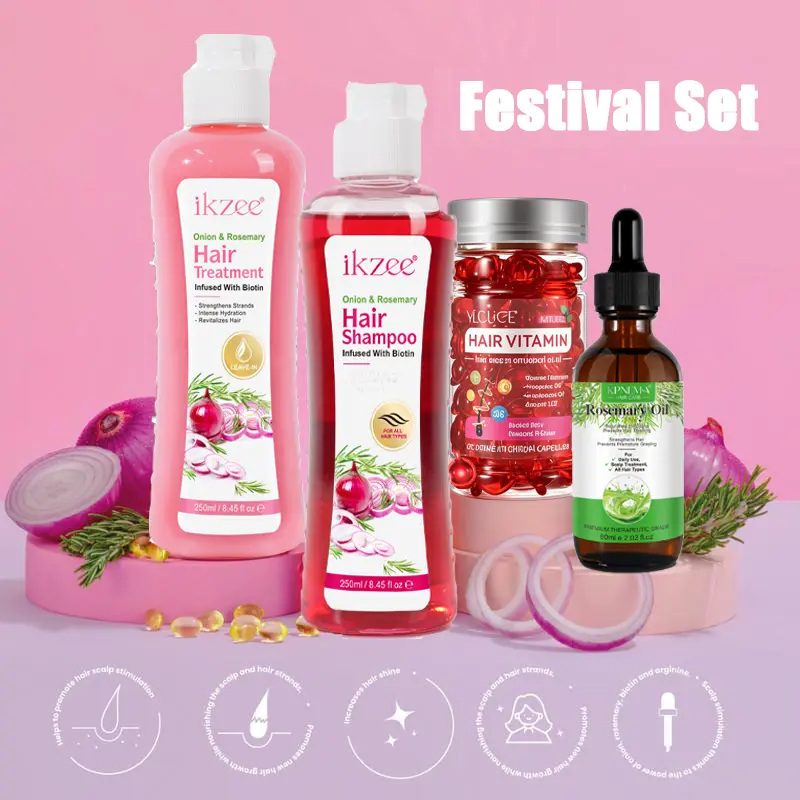[NEW] Onion & Rosemary Unisex 4-Piece Hair Care Set - Biotin Oil Shampoo, Conditioner, Cleanser, Moisturizer - Repairs Damaged Hair, Reduces Breakage, Nourishes, Hydrates, Hydrating Hydrothermal Care