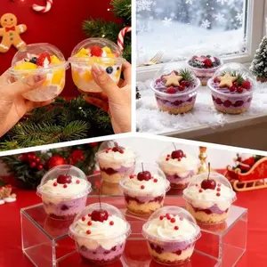 Creative Cute Pudding Cup U-Shaped Fat Cup, Round Lid, Ideal for Cake, Pudding, Ice Cream, Cold Hot Drinks, Party Events, Restaurant Use, Disposable Parfait Cups