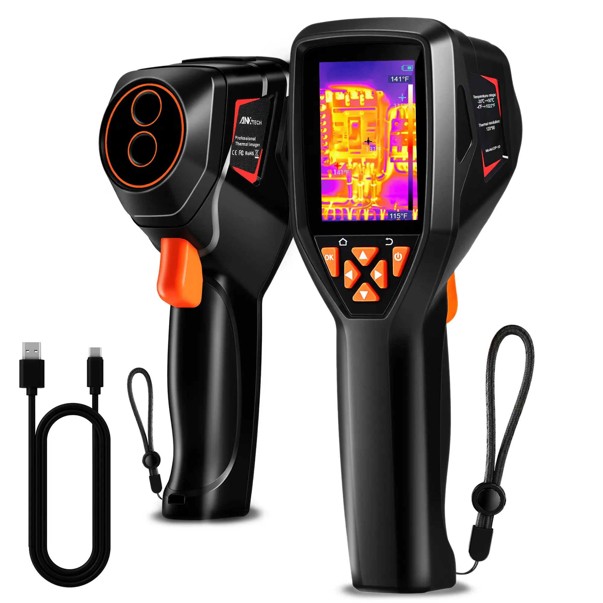 Handheld Thermal Imaging Camera 320×240 Super Resolution, 25HZ Refresh Rate, High/Low Temp Alarm, 8H Battery Life for Water Leak Detection, Hidden Moisture and Home Inspection