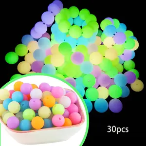 Luminous Silicone Beads (30pcs/set), Beaded Set, Mixed Color Loose Spacing Beads, DIY Beads for Bracelet, Necklace, Earrings, Chain Decoration, Handicraft Materials, DIY Galaxy Beads