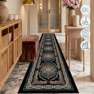 Vintage Persian Style Gold Pattern Carpet, Easy Clean Entrance Rug, Boho Runner Rug, Vintage Design Rug, Durable Bedroom Footstool Mat, Perfect Halloween Gift