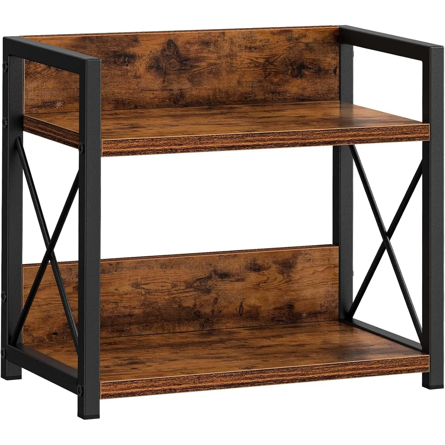 2-Tier Industrial Steel Countertop Shelf Organizer - Smooth Desk Accessory for Coffee Bar Organization, Cabinet Storage (Brown, S)