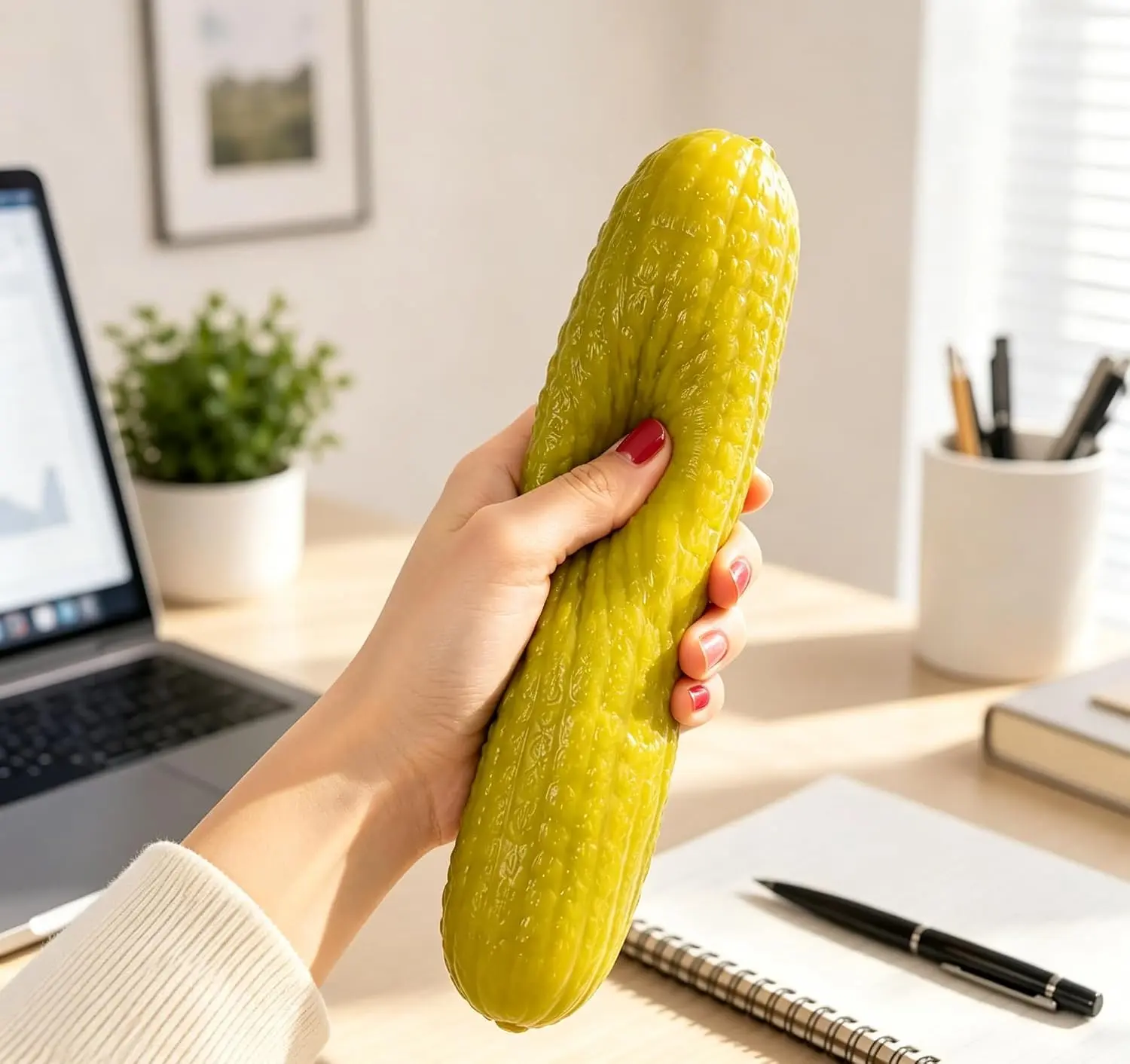 Realistic Giant Pickle Squishy Squeeze Luck Squishies - Jumbo TPR Green Cucumber Fidget for Adult Stress Sensory Toy, Funny Gag Gift & Desk Decor