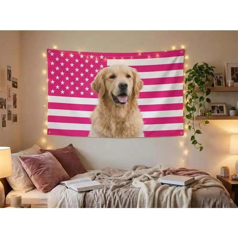 Custom Photo Pink American  Tapestry - Personalized Face Backdrop, Chic Home Inspo Indoors Gift for Bachelorette Party, Sorority Dorm Room Decor