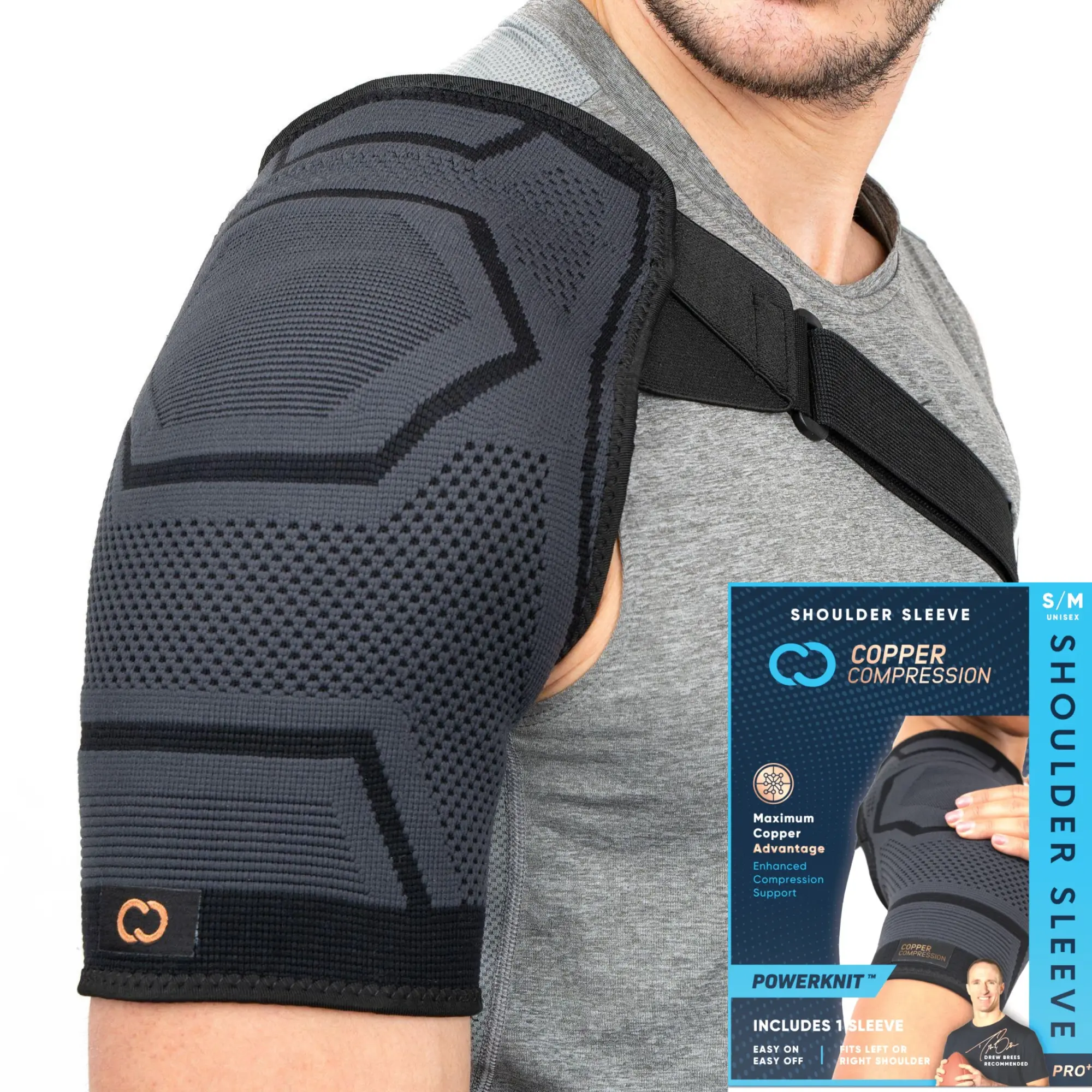 Copper Compression PowerKnit Shoulder Brace | Adjustable Strap Support for Men & Women | Black Copper Compression PowerKnit Shoulder Brace | Adjustable Strap Support for Men & Women | Black