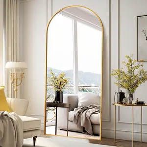 Floor length mirror 76x34 arched full length mirror mirror full length standing hanging or leaning freestanding full body mirror wall mounted mirror with thin aluminum frame gold