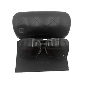 Pre-owned CHANEL Luxury Two Tone Black Silver Square Sunglasses Women Gradient Grey Lens Designer Oversized UV400 Shades