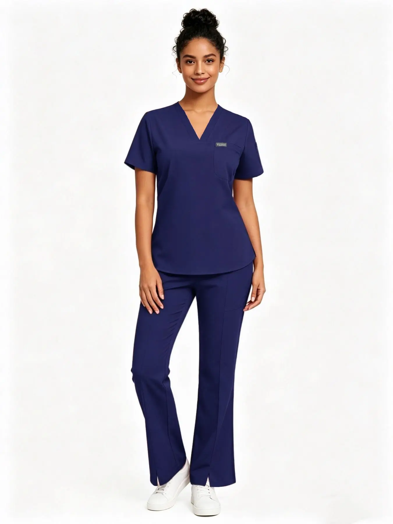 Women's Fashion Flare Scrub Set, V-Neck Yoga Style Workwear Uniforms – Lightweight Quick Dry, Wrinkle Resistant for Summer