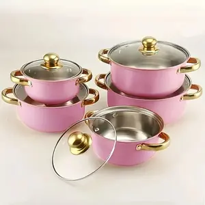 5-sets Pink Stainless Steel Cookware Set - Covered Heavy Duty Integral Kitchen and Outdoor, Camping Kitchenware, Picnic, Holiday Essentials, Camping Cookware, Picnic Essentials
