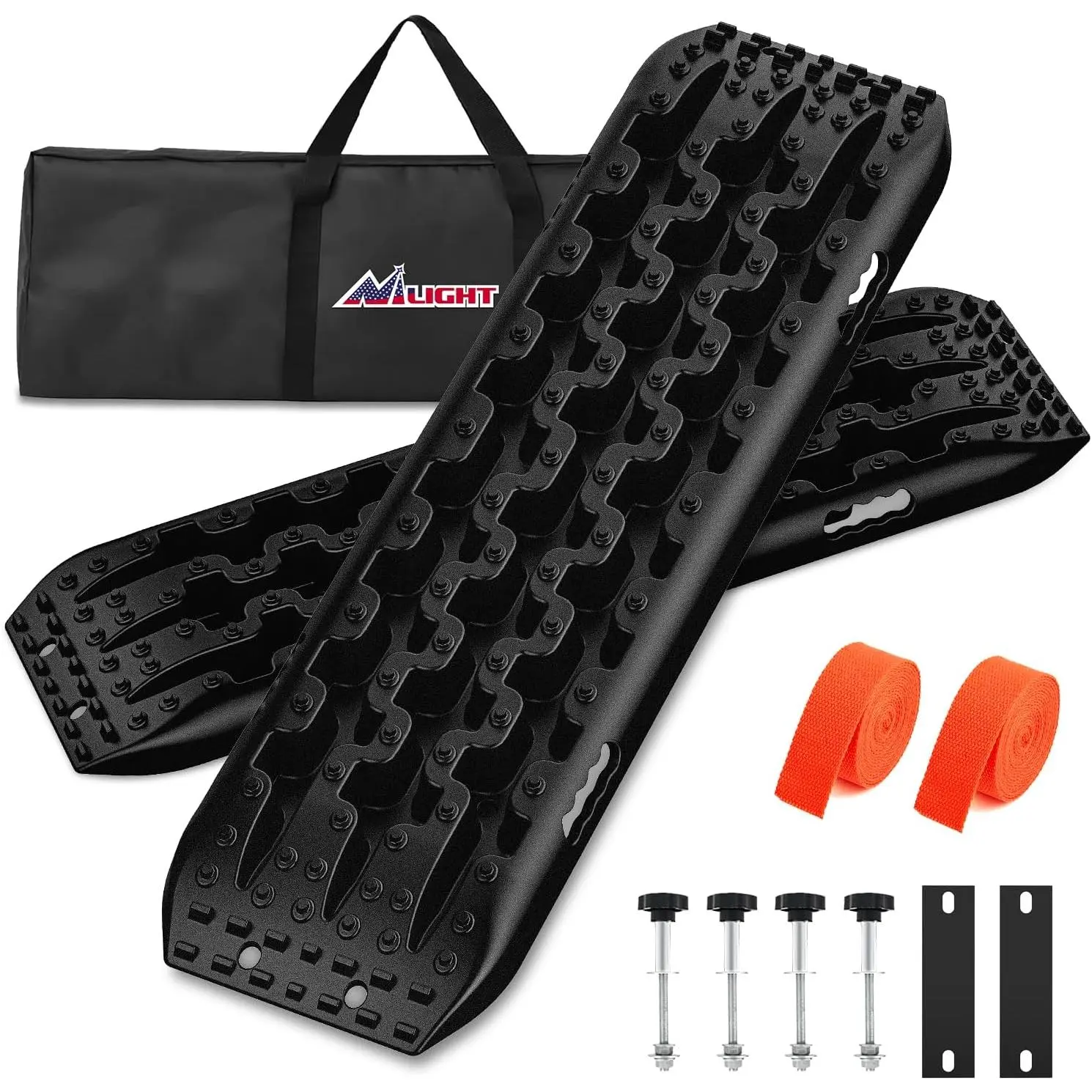 Nilight Heavy Structure Off-Road Recovery Traction Boards for 4WD/4X4, with 2PCS Mounting Kit, Carry Bag, 2 Leashes (Black) - Father's Day Gift