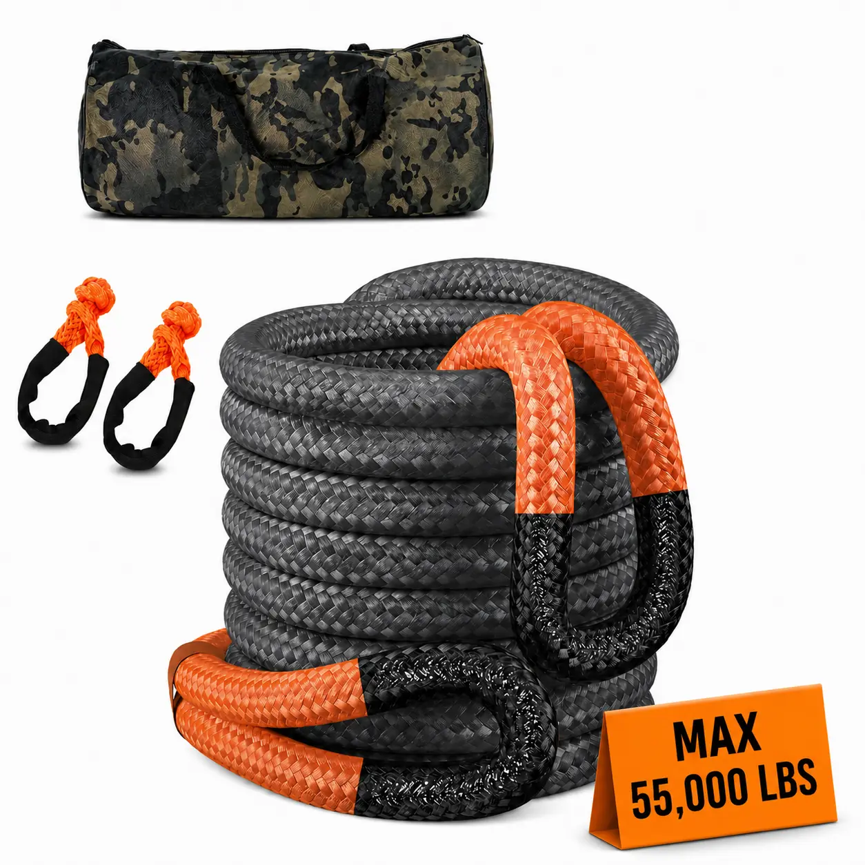 CCIYU Kinetic Recovery Tow Rope Kit, 1.26in x 30ft 55,000LBS or 1 1/8in x 30ft 48,600LBS, Heavy Duty Nylon 66 Snatch Strap with 2pcs Soft Shackles and Storage Bag for Trucks SUV Jeep Tractor