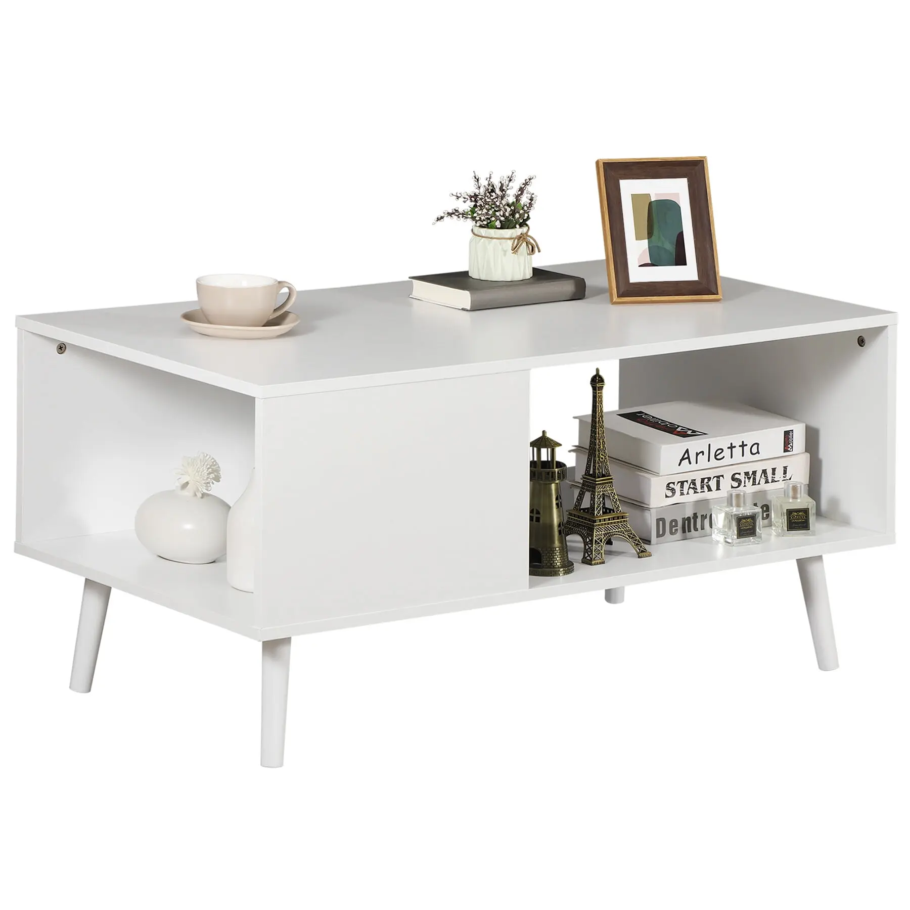 SEGAWE Mid-Century Modern Wooden TV Stand - Angled Legs, Open Shelf, Wobble-Free Base, Quick Setup Wood Frame Console Table with 39.4" Wide Space, 35lb Capacity, Tea & Snacks Ready Furniture for Living Room