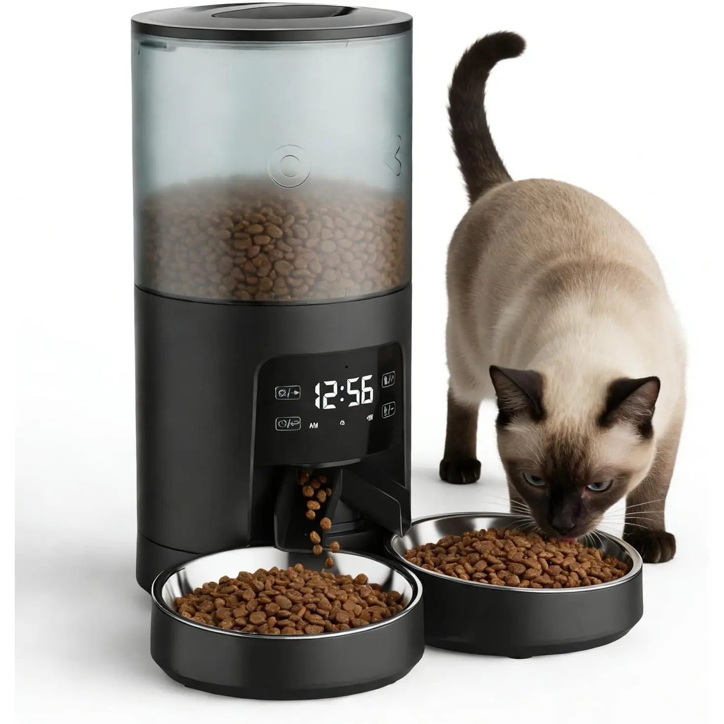Automatic Cat Feeder for 2 Cats – 6L Timed Pet Feeder with 2 Stainless Steel Bowls, 10s Voice Recorder, Up to 6 Meals Daily, Dual Power Supply for Home & Travel