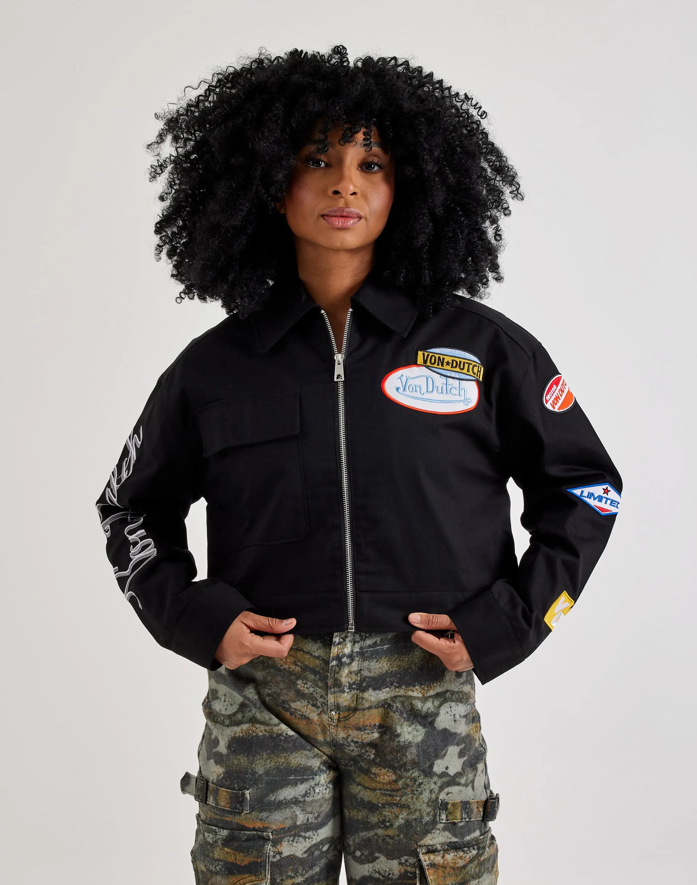 Womens Von Dutch Boxy Full-Zip Cropped Jacket
