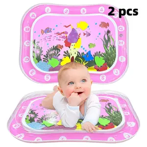 2pcs Dolphin Theme Inflatable Baby Water Mats, Soft Leak-Proof Material, Cartoon Sea Creatures, Safe Play Toy for Infants, Nursery Sensory Development Mat, Water Tummy Time Mat, Water Mat For Babies