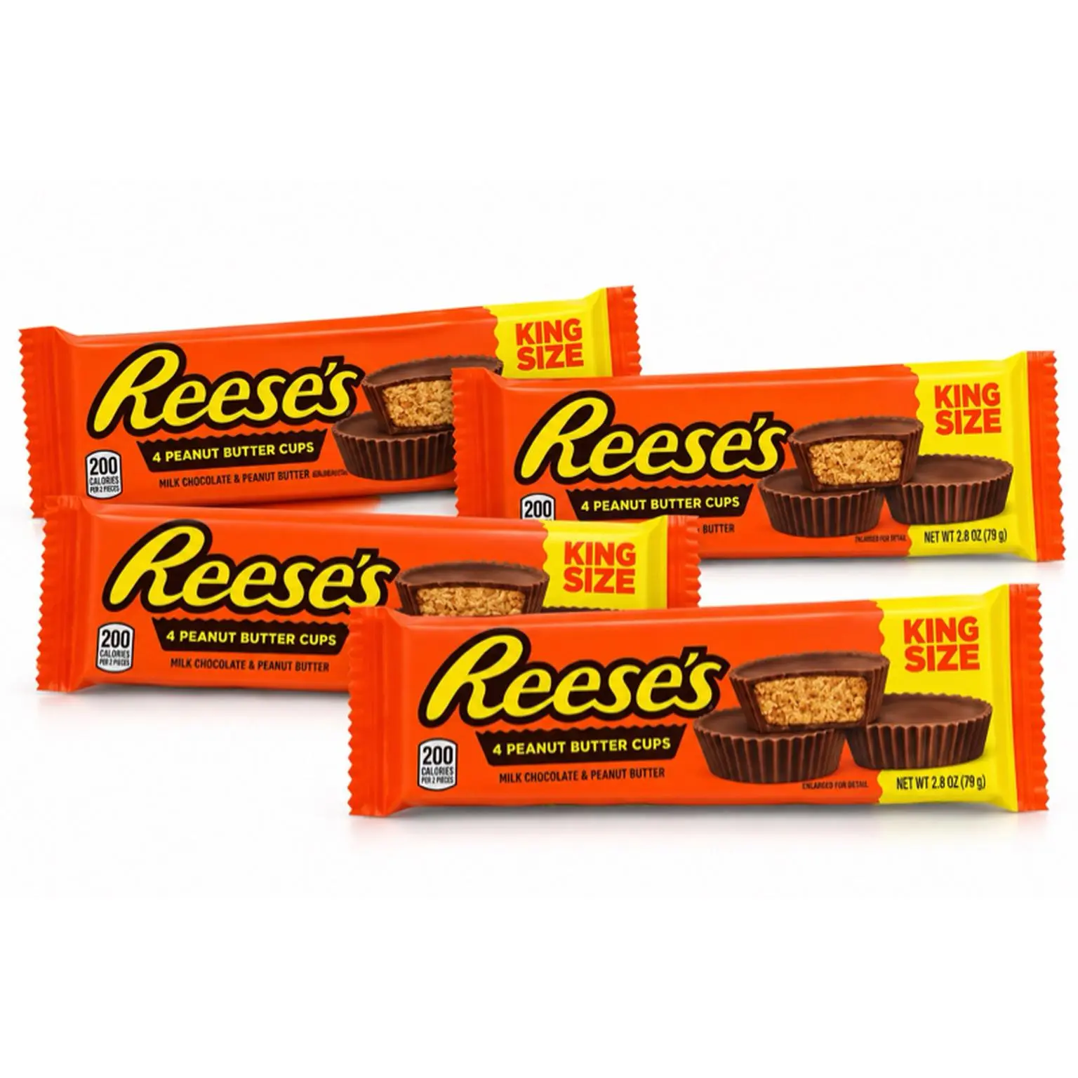 4 Bars Reese's King Size 4 Peanut Butter Cups Milk Chocolate & Peanut Butter 2.6 oz Each