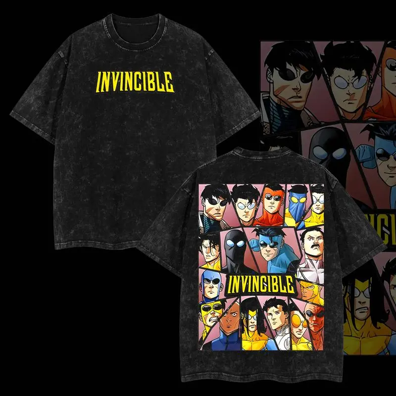 Men's Vintage Oversized T-Shirt with a Cute Double-Sided Comic Graphic, Lightweight Acid Washed Short-Sleeve Tee for Comic Lovers