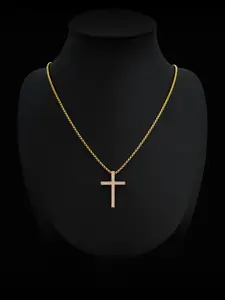 Zirconia Cross Pendant Necklace with Stainless Steel Chain, Unisex Fashion Accessory for All Seasons, Perfect Gift for Family & Friends, Cross Pendant Jewelry
