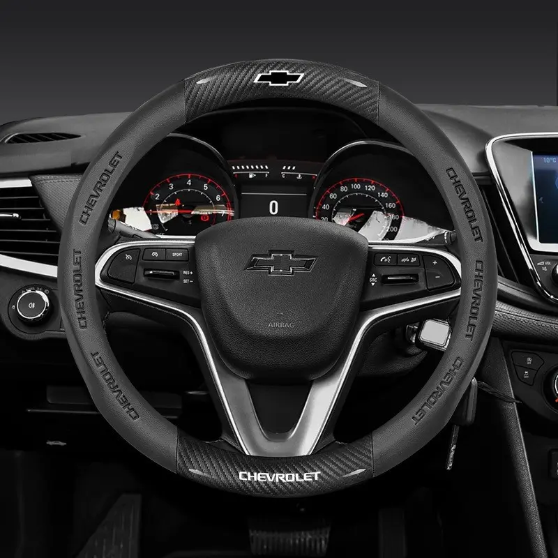 Carbon Fiber Leather Car Steering Wheel Cover, Car Accessories, Fits Chevrolet Cruze, Captiva, Lacetti, Aveo, Niva, Spark, Sonic, Trax, Camaro, Suburban, Silverado, Trailblazer