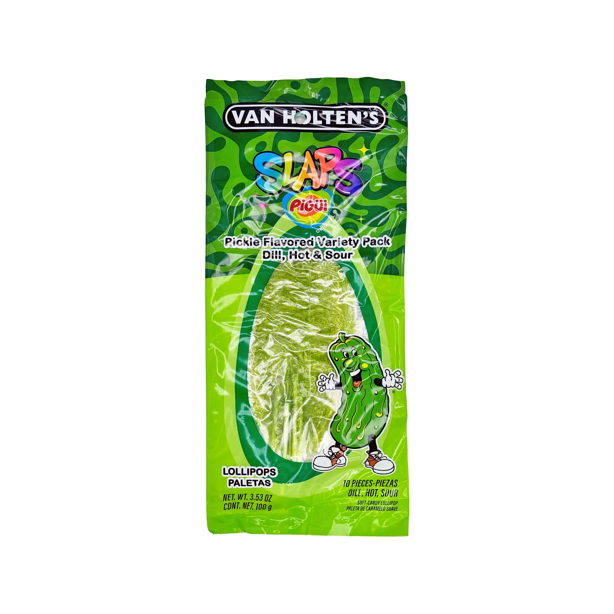 Vans Holtens SLAPS Mix 10 ct Pickle Flavored Variety Pack Dill, Hot Sour Mexican Candy Lollipop Paletas Sweet Snack Tangy Bonbon Traditional Candies slap