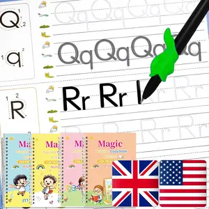 Magic Trace Trek Writing Practice for  - 4 English Grooved Workbooks,   Tracing Practice Book, Handwriting Without Tears, Disappearing Pen Refill (English Pack of 4, Small)
