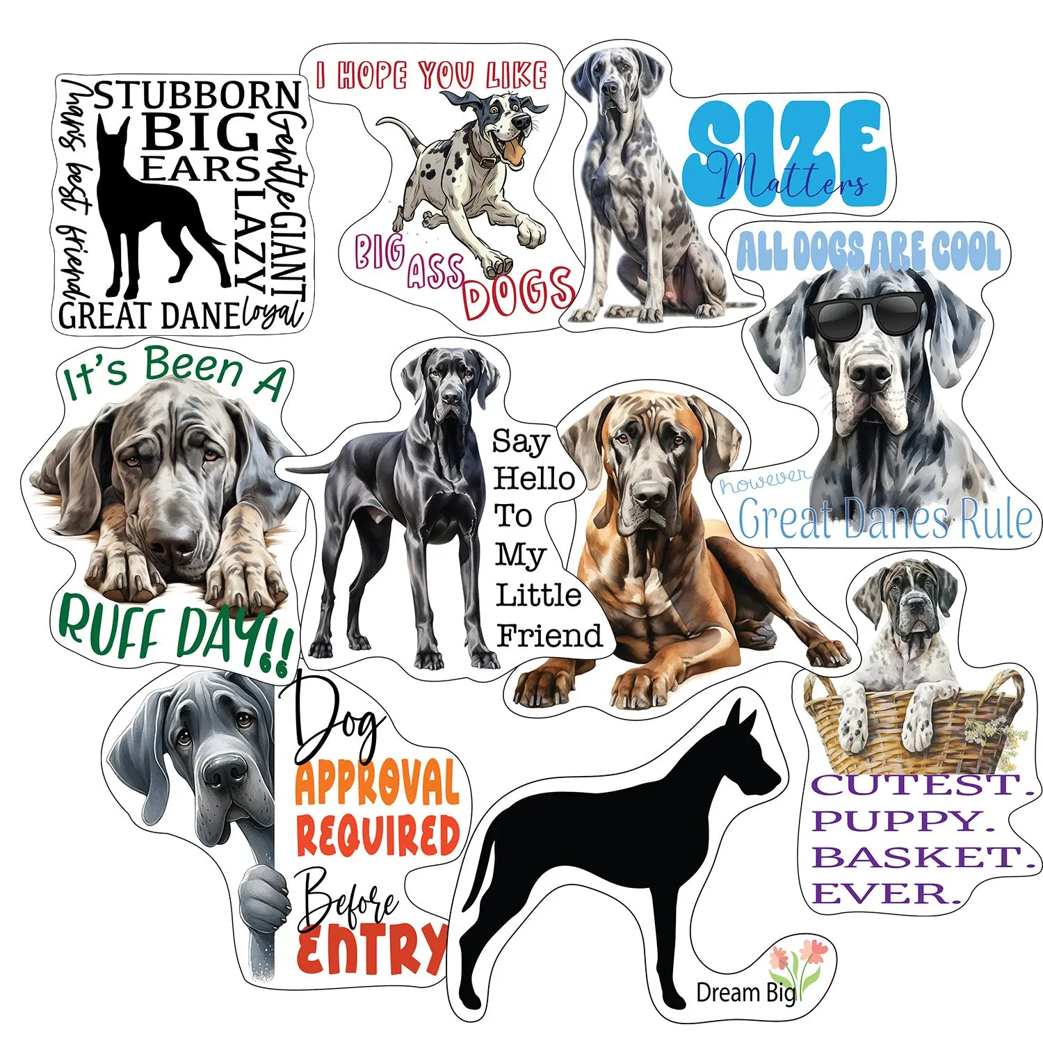 Great Dane Stickers, Ten Vinyl Stickers Supporting Great Dane, Great Great Dane Gift, Decorative Stickers