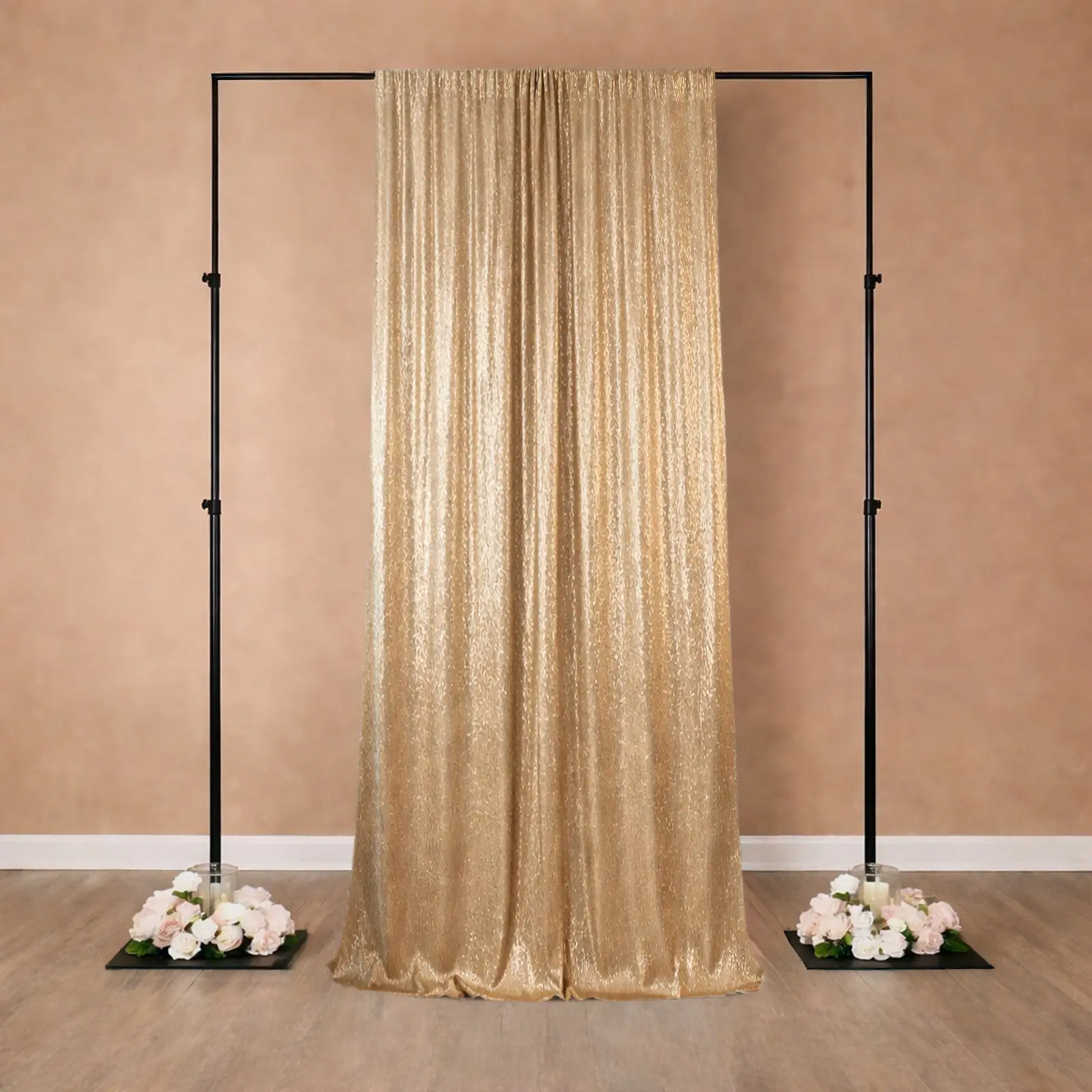 Gold Sequin Backdrop Curtain with Rod Pocket – Shimmering Event Drape Panel for Photo Booths & Displays, 5ft x 12ft, Sequins Backdrop Decoration, Backdrops & Banners Festive