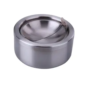 Outdoor Cover Ashtray, Flip-Top Stainless Steel Ashtray, Metal Windproof Ashtray, Indoor Outdoor Use, Desktop Ashtray, Office Patio Home Decor, Desktop Decoration Ornament, Modern Home Decor