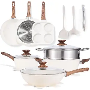 12 pcs Pots and Pans Set, Nonstick Kitchen Induction Cookware Suit with Detachable Handle, Dishwasher Oven Safe, Black