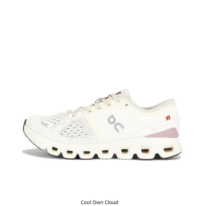 Chic Cream White Running Sneakers with a Breathable Mesh Upper, Soft Blush Pink Side Accents, and a Tiny Coral Red Heel Detail, Featuring a Cushioned Hollow Sole, The Perfect Aesthetic Shoe for Stylish Casual Wear