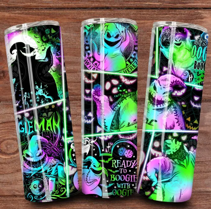 Nightmare Before Christmas Oogie Boogie 20oz Tumbler with Metal Straw, Cleaning Kit, and Rubber Bottom - Perfect for Your Drinks - Bottle, Drinkware skinny tumbler festive drink stainless steel cute water travel coffee stylish gifts
