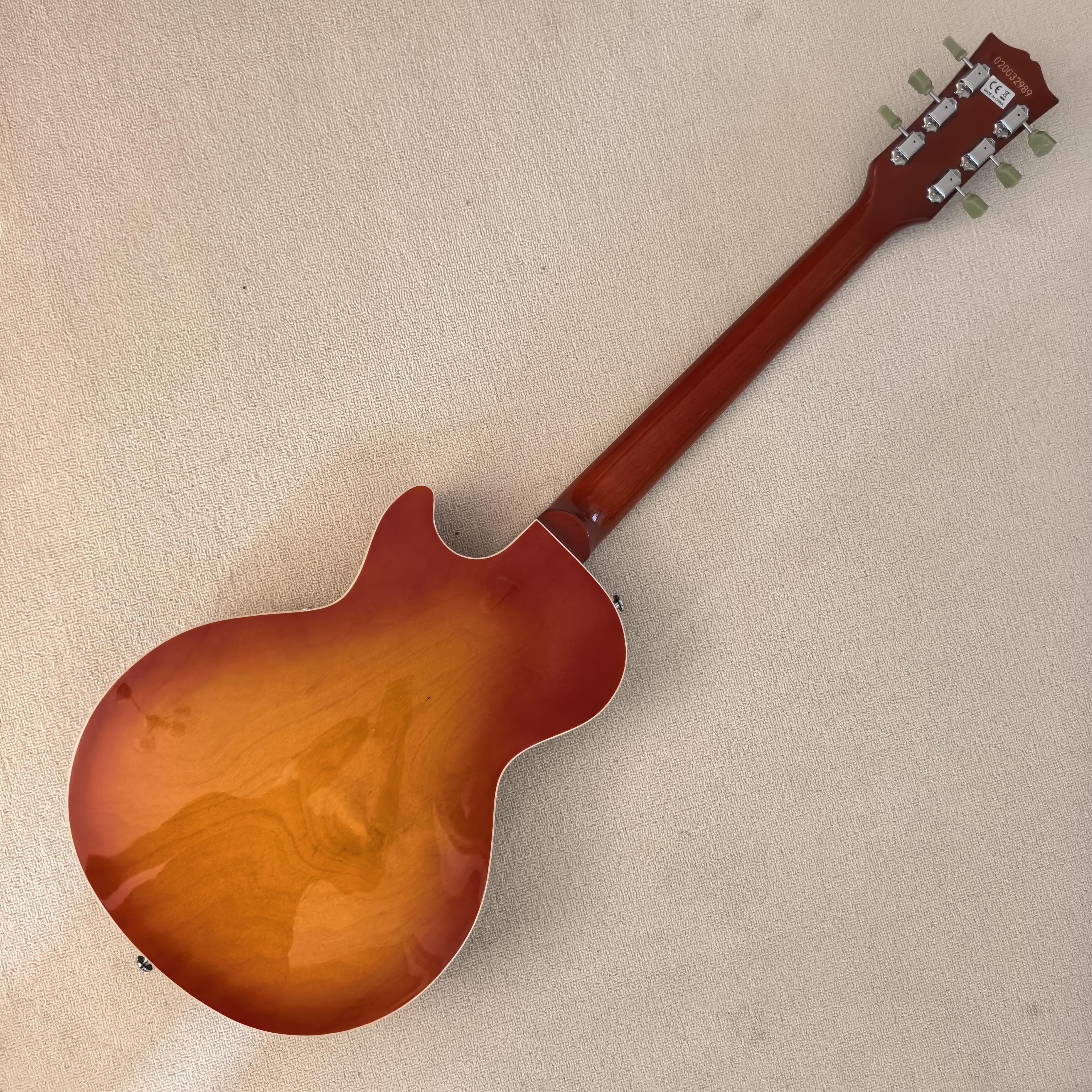 GIB Sunburst Jazz-Style LP Electric Guitar with HH Pickups, Bigsby Tremolo, Semi-Hollow Body, and Rosewood Fretboard
