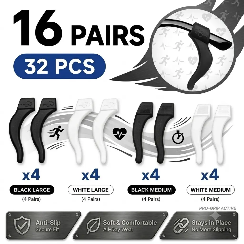 16 Pairs Silicone Anti-Slip Eyeglasses Ear Grips, 32PCS Glasses Holder for No Falling