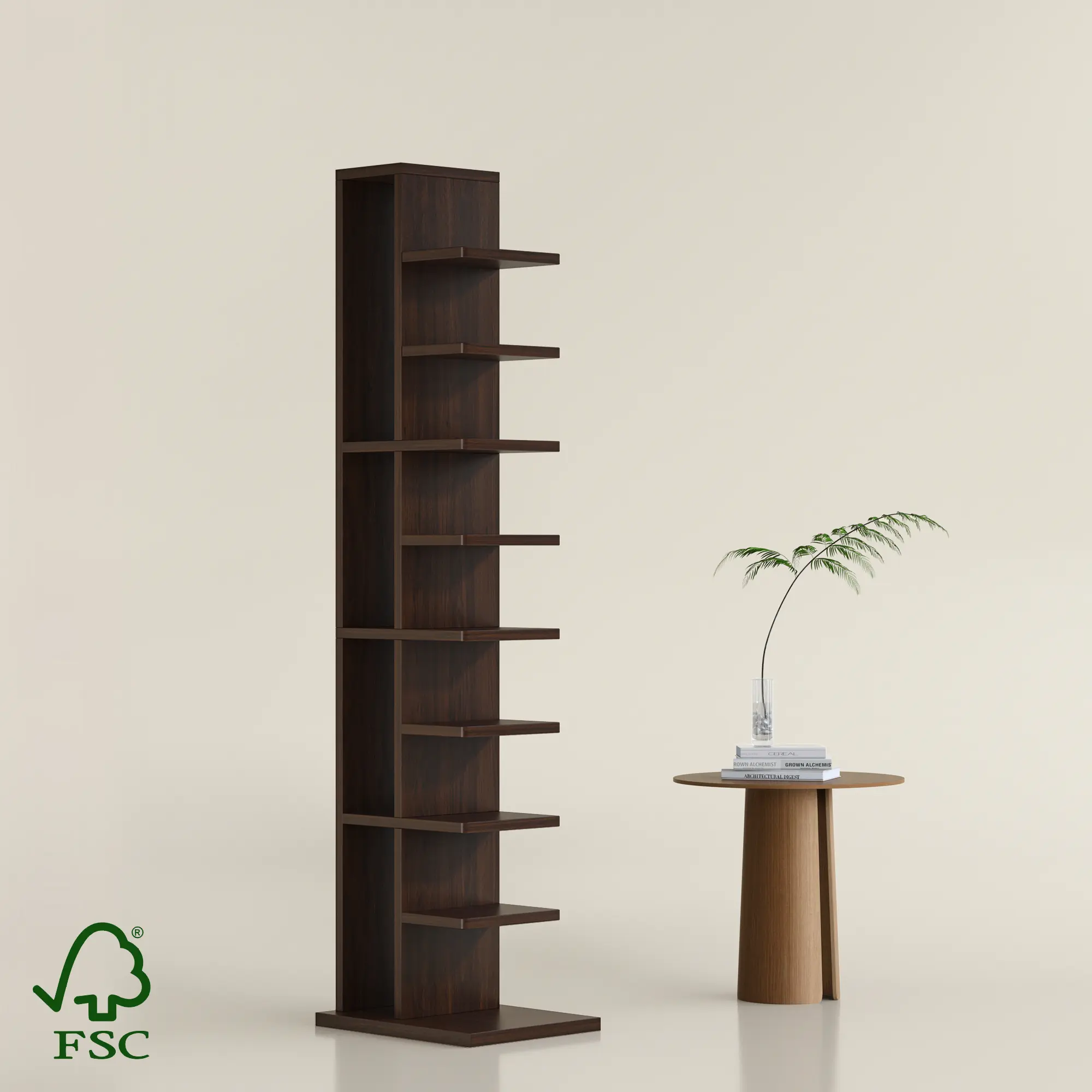 YOWOS 9 Tiers Vertical Bookshelf-Standing Ladder Bookcase, Modern Corner Bookshelf, Elegant Office Organization Space-Saving Tall Display Shelf Files Decor