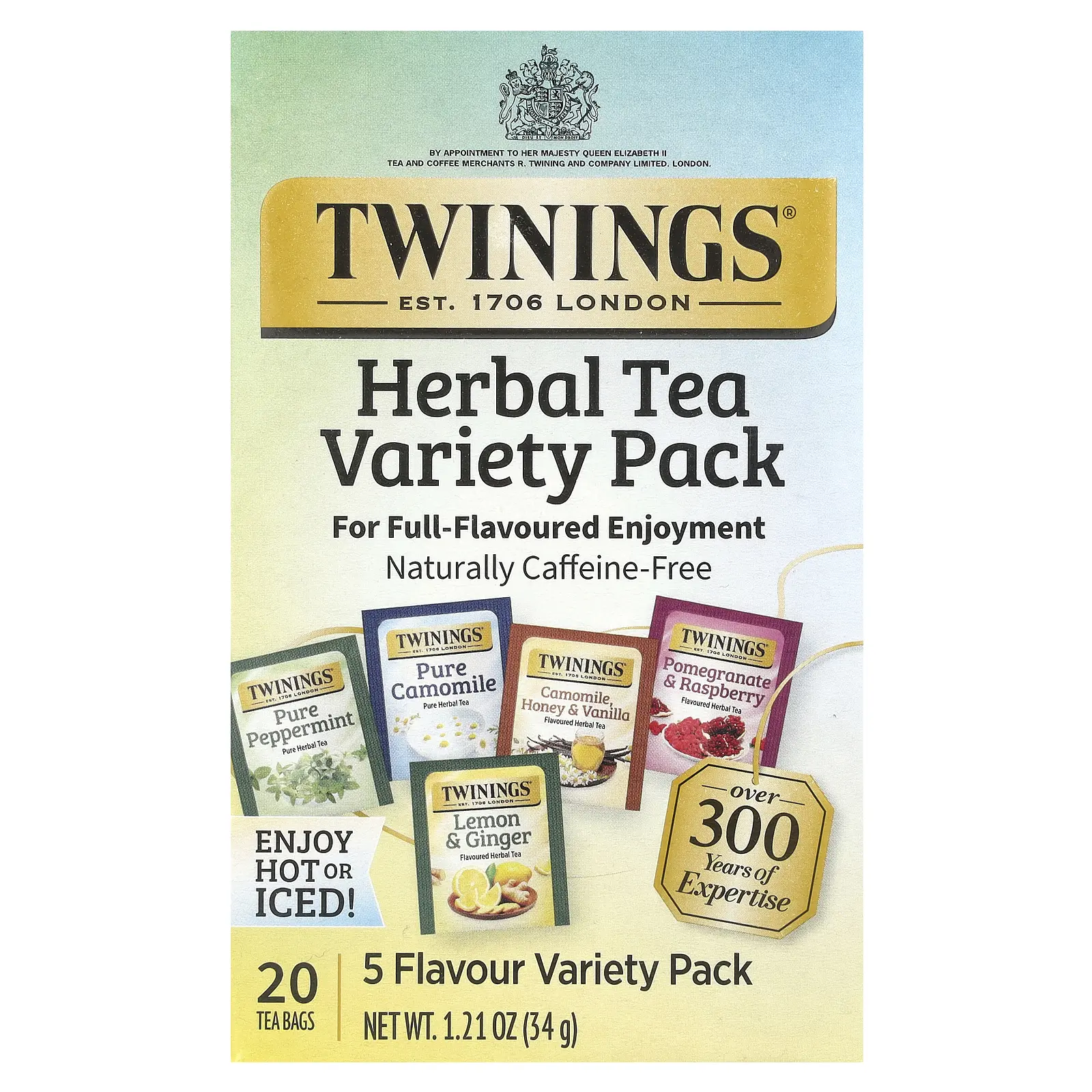 Twinings Herbal Tea Variety Pack, Caffeine Free, 20 Tea Bags, 1.21 oz (34 g)
